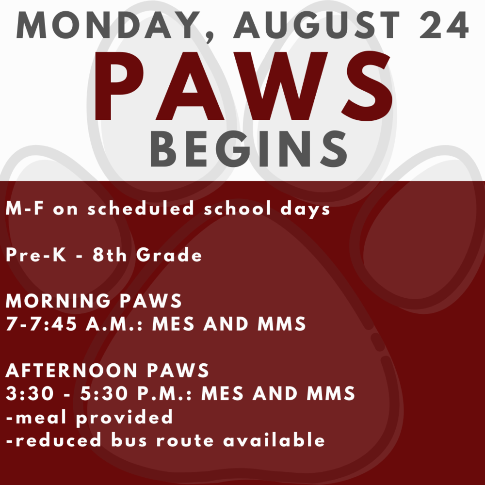 PAWS Will Begin Monday, August 24